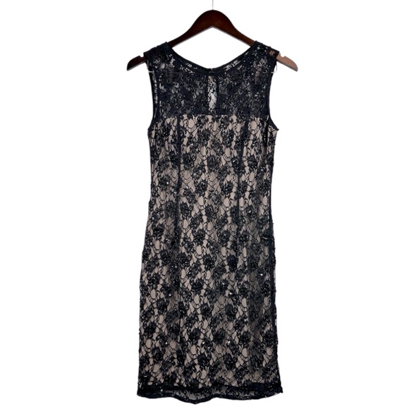 Adrianna Papell Black Lace Embellished Beaded Dress Nude Lined Size 6 NWT - Picture 4 of 14